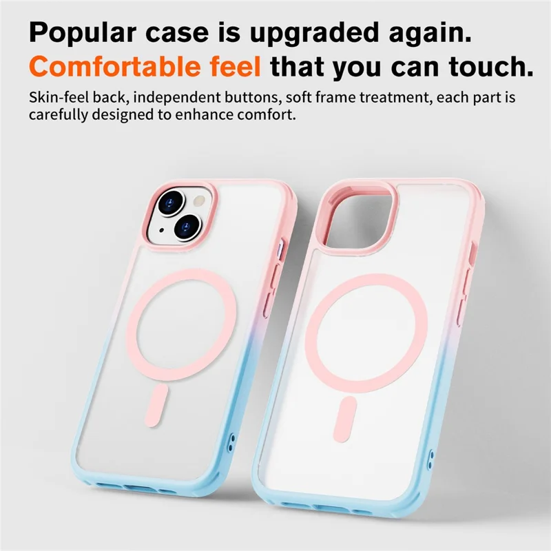 For iPhone 14 / 13 Magnetic Case Silky Touch TPU+PC Anti-Drop Phone Cover - Gradient Pink Blue