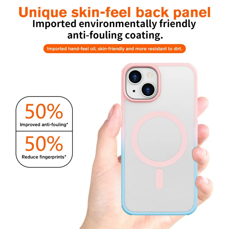 For iPhone 14 / 13 Magnetic Case Silky Touch TPU+PC Anti-Drop Phone Cover - Gradient Pink Blue