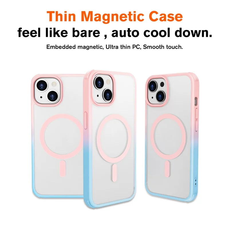For iPhone 14 / 13 Magnetic Case Silky Touch TPU+PC Anti-Drop Phone Cover - Gradient Pink Blue