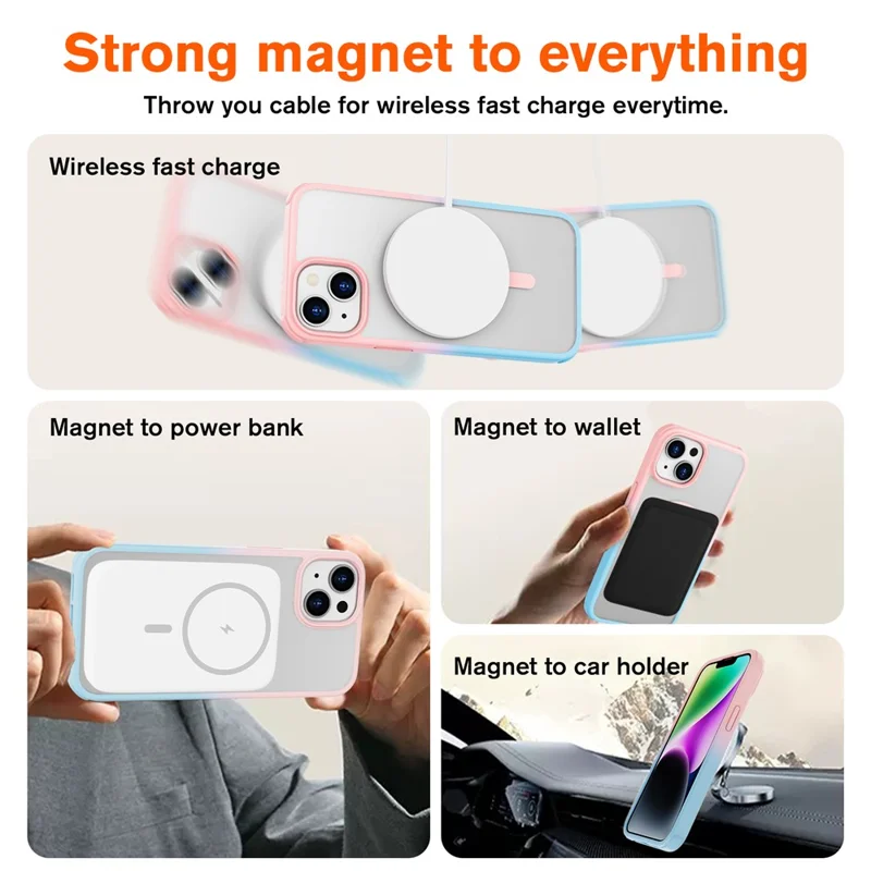 For iPhone 14 / 13 Magnetic Case Silky Touch TPU+PC Anti-Drop Phone Cover - Gradient Pink Blue