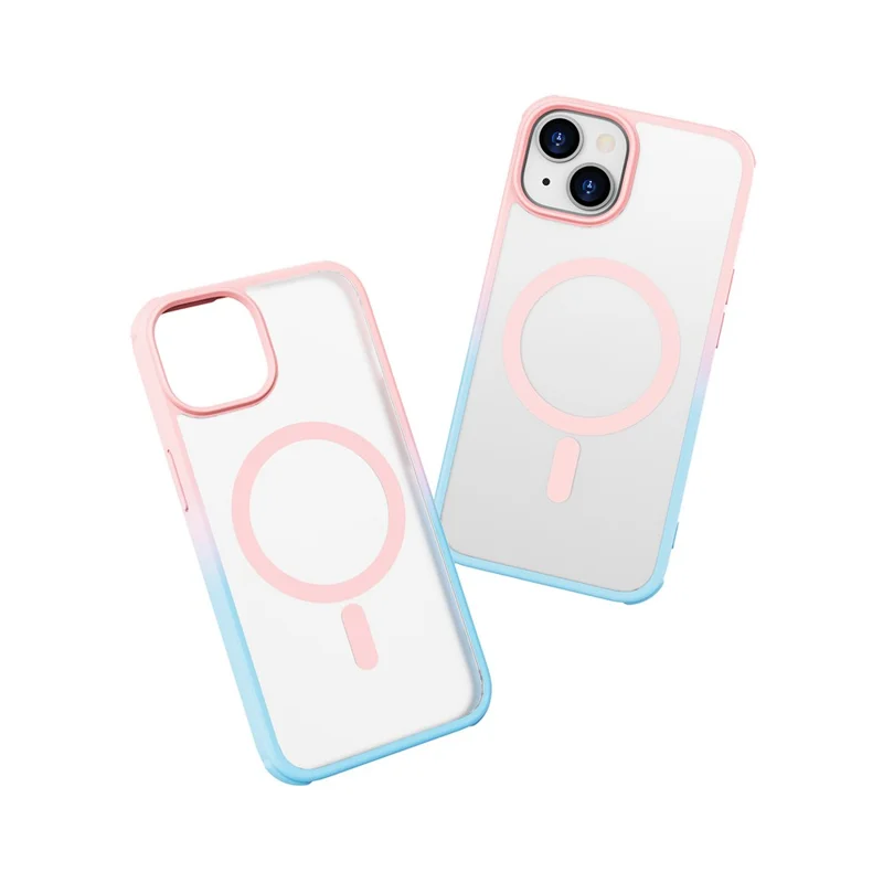For iPhone 14 / 13 Magnetic Case Silky Touch TPU+PC Anti-Drop Phone Cover - Gradient Pink Blue