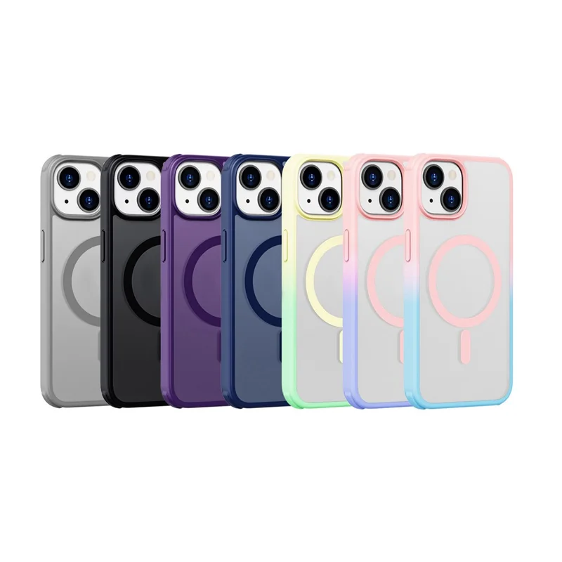 For iPhone 14 / 13 Magnetic Case Silky Touch TPU+PC Anti-Drop Phone Cover - Gradient Pink Blue