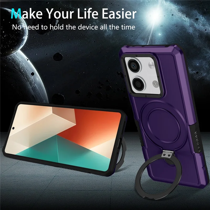 Para Xiaomi Redmi Note 13 5G Case Anel Suporte Suporte TPU+PC Capa de Telefone - Roxo Escuro