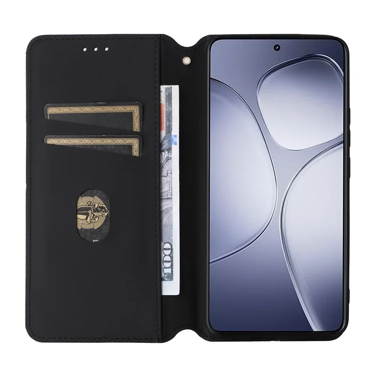 Para Xiaomi Redmi K70 Ultra Wallet Case Rhombus Imprinted Leather Phone Cover - Black