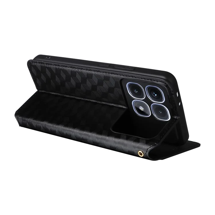Para Xiaomi Redmi K70 Ultra Wallet Case Rhombus Imprinted Leather Phone Cover - Black