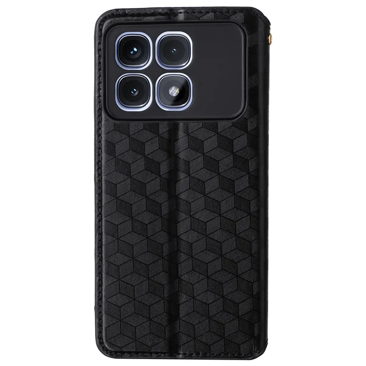 Para Xiaomi Redmi K70 Ultra Wallet Case Rhombus Imprinted Leather Phone Cover - Black