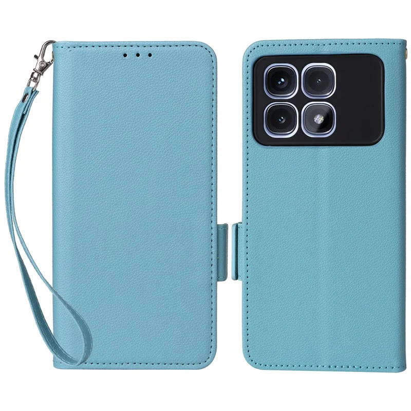 For Xiaomi Redmi K70 Ultra Case with Wrist Strap Litchi Texture PU Leather Wallet Phone Cover - Baby Blue