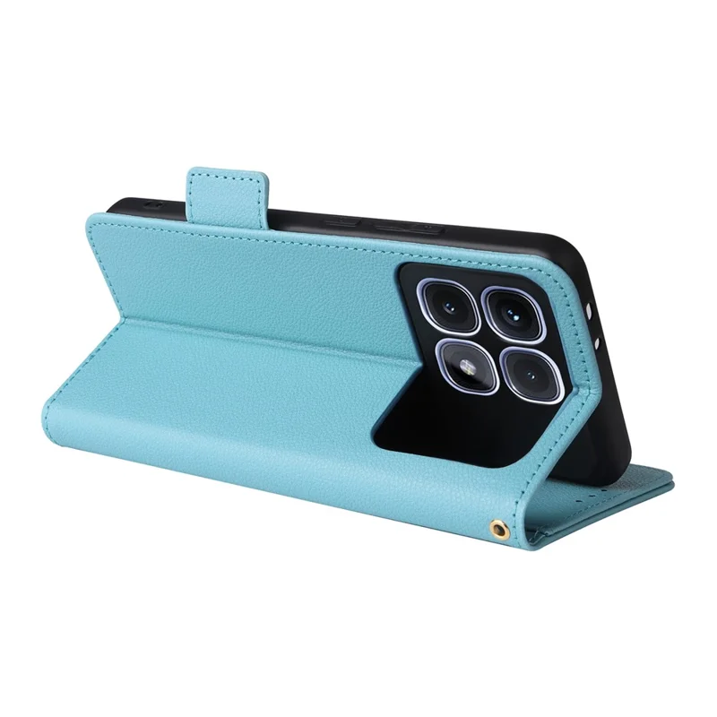 For Xiaomi Redmi K70 Ultra Case with Wrist Strap Litchi Texture PU Leather Wallet Phone Cover - Baby Blue