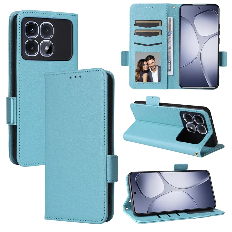 For Xiaomi Redmi K70 Ultra Case with Wrist Strap Litchi Texture PU Leather Wallet Phone Cover - Baby Blue