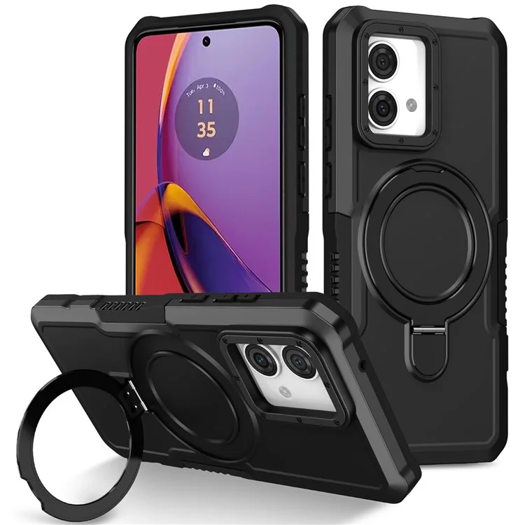 For Motorola Moto G84 5G Case TPU+PC Dual Layer Kickstand Phone Cover - Black