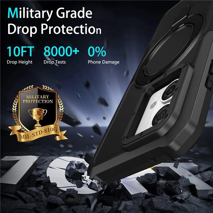 For Motorola Moto G84 5G Case TPU+PC Dual Layer Kickstand Phone Cover - Black