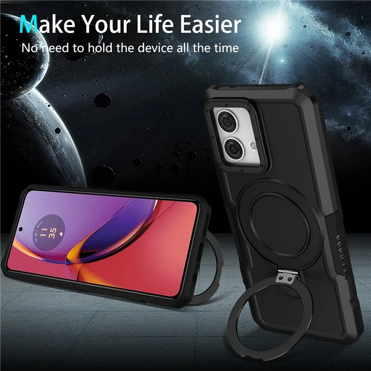 For Motorola Moto G84 5G Case TPU+PC Dual Layer Kickstand Phone Cover - Black