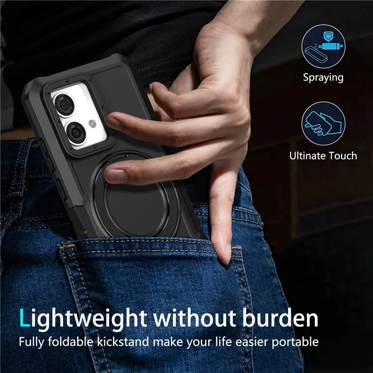 For Motorola Moto G84 5G Case TPU+PC Dual Layer Kickstand Phone Cover - Black