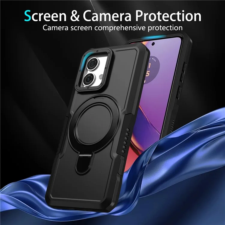 For Motorola Moto G84 5G Case TPU+PC Dual Layer Kickstand Phone Cover - Black