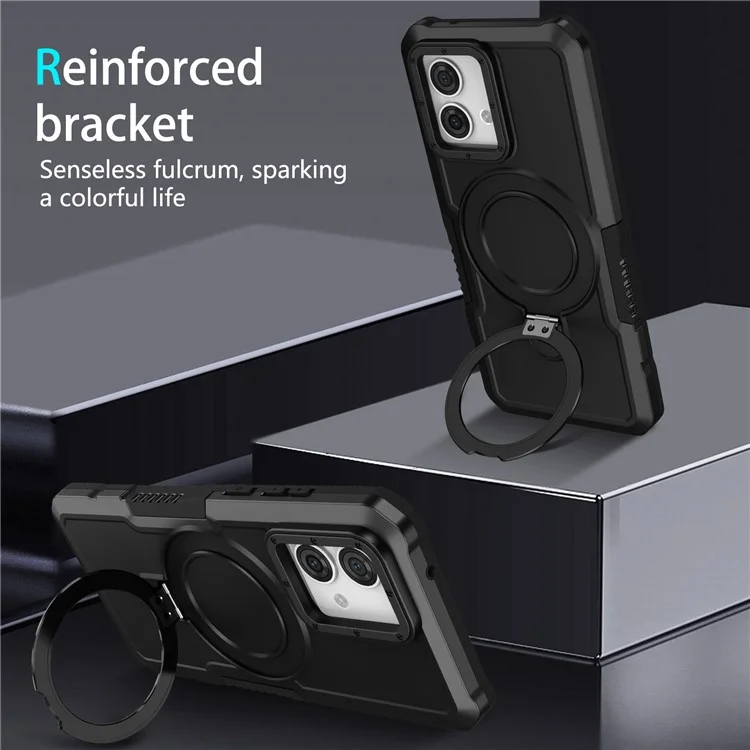 For Motorola Moto G84 5G Case TPU+PC Dual Layer Kickstand Phone Cover - Black