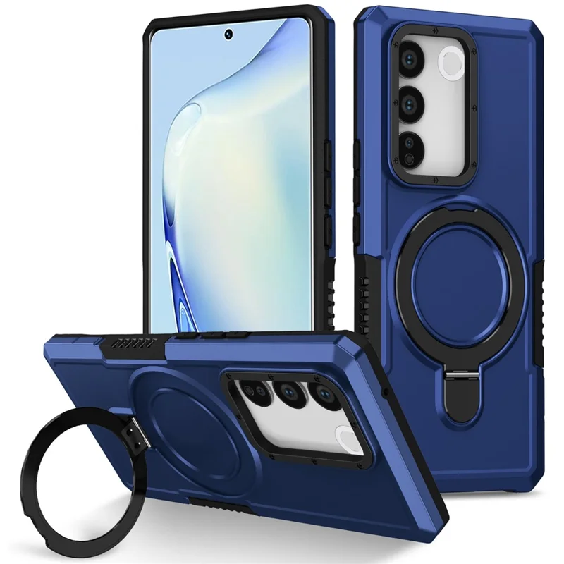 For vivo V27 5G Case TPU+PC 2-in-1 Phone Cover with Ring Kickstand - Sapphire