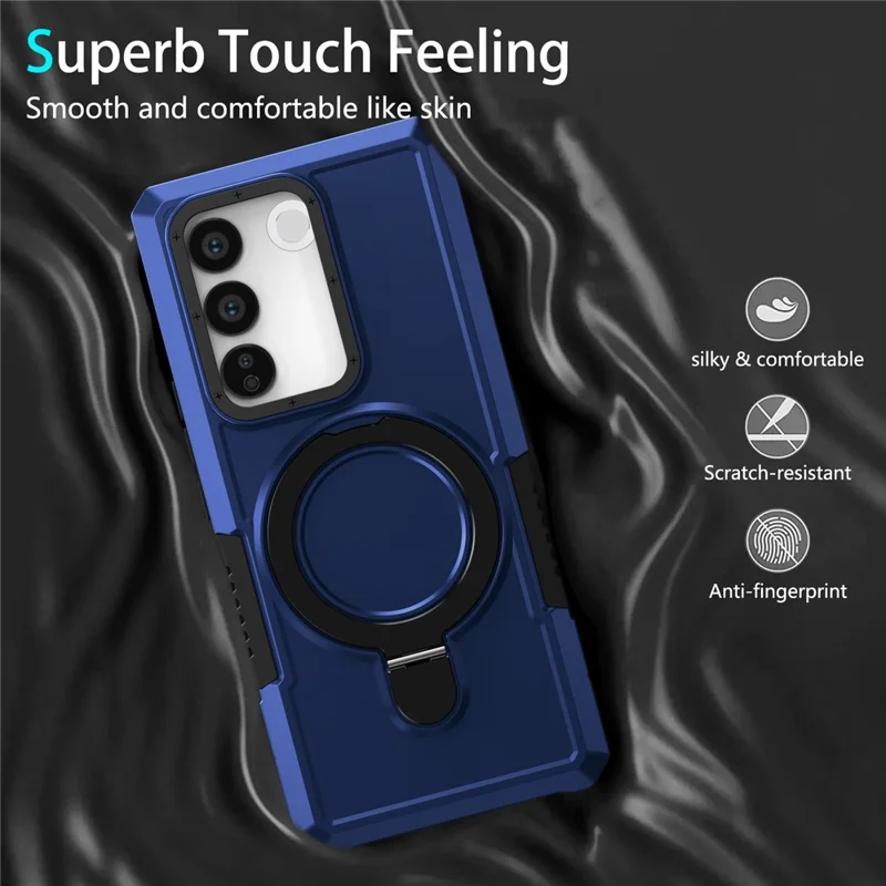 For vivo V27 5G Case TPU+PC 2-in-1 Phone Cover with Ring Kickstand - Sapphire