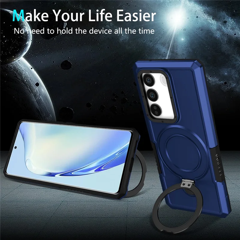 For vivo V27 5G Case TPU+PC 2-in-1 Phone Cover with Ring Kickstand - Sapphire