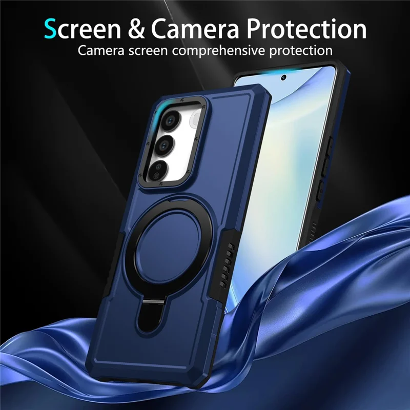 For vivo V27 5G Case TPU+PC 2-in-1 Phone Cover with Ring Kickstand - Sapphire