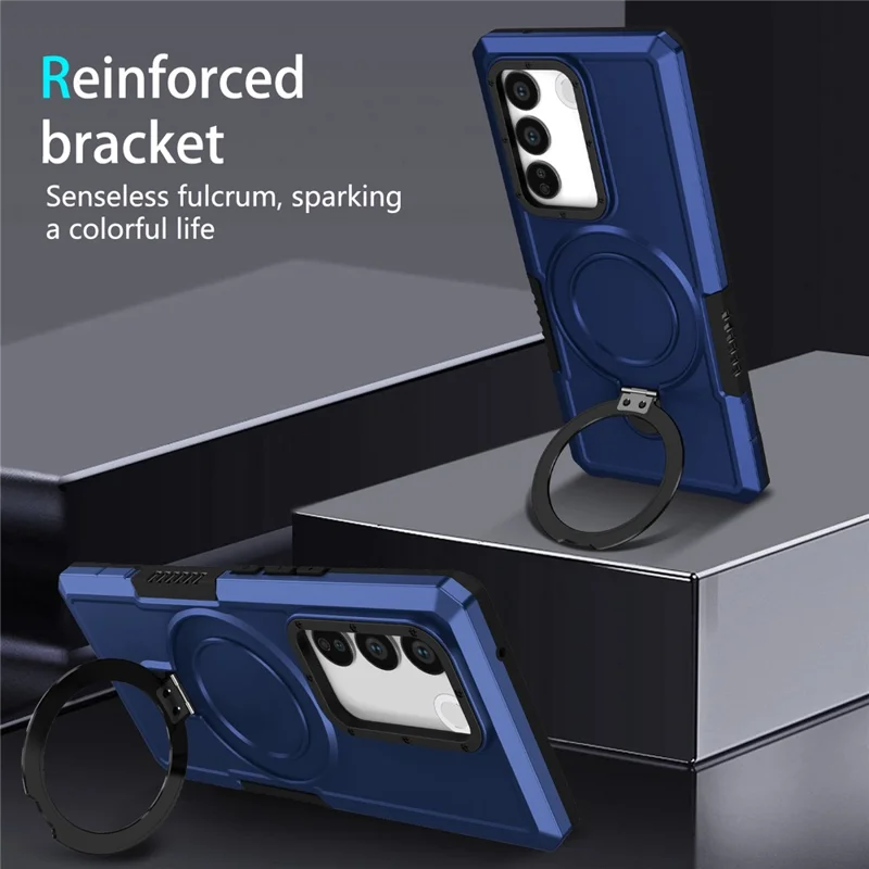 For vivo V27 5G Case TPU+PC 2-in-1 Phone Cover with Ring Kickstand - Sapphire