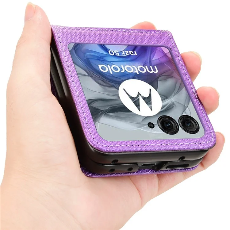 For Motorola Razr 50 5G / Razr 2024 5G Leather Case Card Slot Diamond Texture Phone Cover - Purple