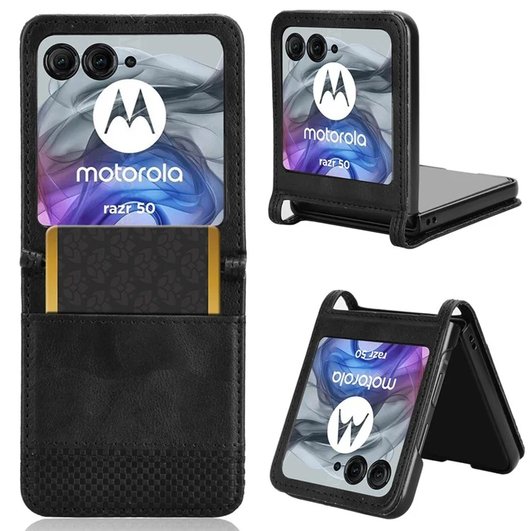 For Motorola Razr 50 5G / Razr 2024 5G Case Retro Texture Leather+PC Phone Cover with Card Slot - Black
