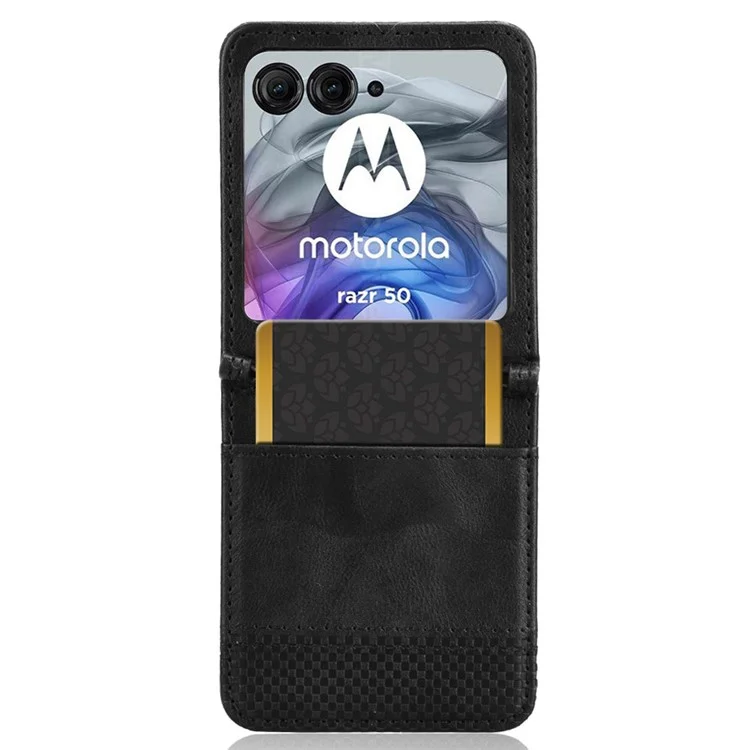 For Motorola Razr 50 5G / Razr 2024 5G Case Retro Texture Leather+PC Phone Cover with Card Slot - Black