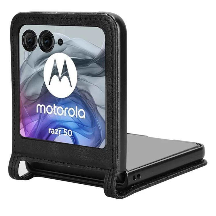 For Motorola Razr 50 5G / Razr 2024 5G Case Retro Texture Leather+PC Phone Cover with Card Slot - Black