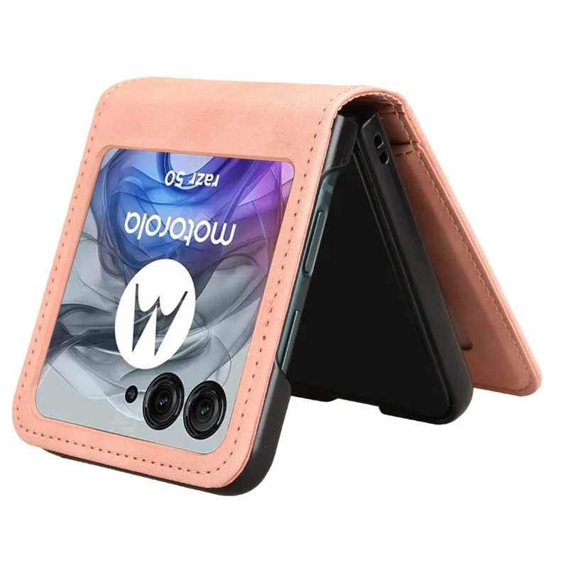 Для Motorola Razr 50 5G / Razr 2024 5G Чехол Съемный Дизайн Слот для Карт Кожа+ПК Чехол для Телефона - Розовый