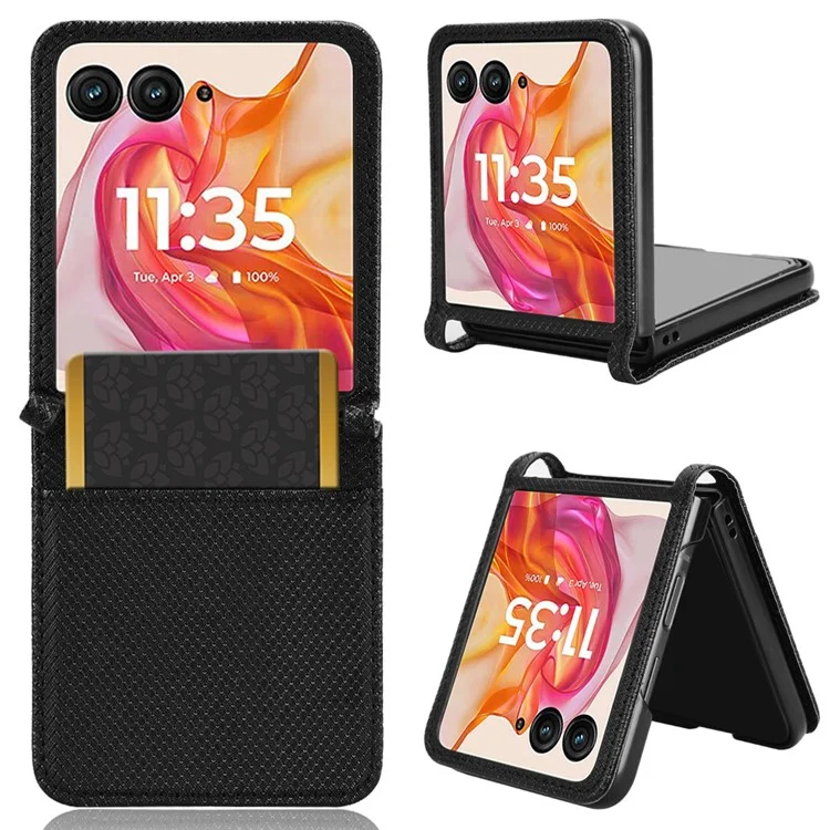 Für Motorola Razr 50 Ultra 5G / Razr+ 2024 5G Schutzhülle mit Kartenfach PU-Leder Handyhülle - Schwarz