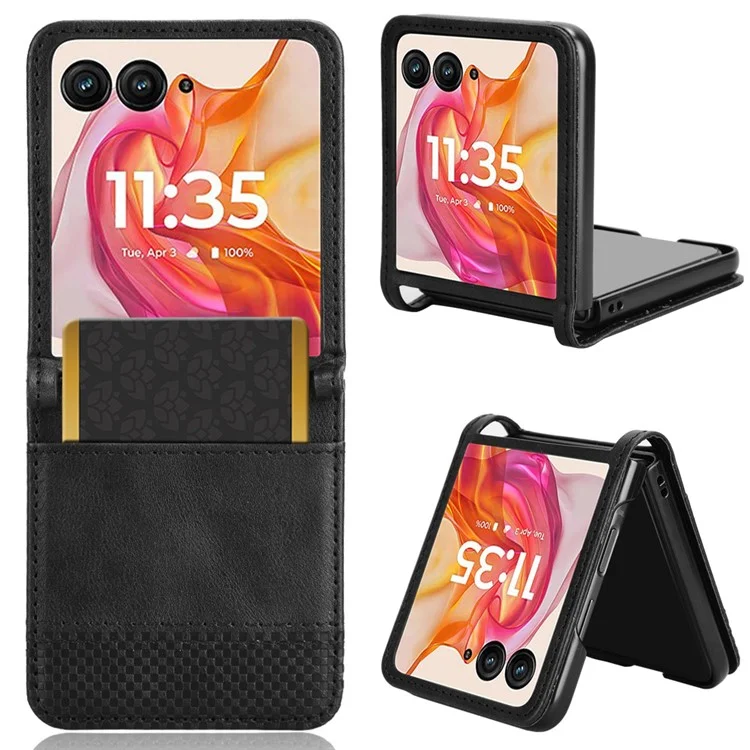 Für Motorola Razr 50 Ultra 5G / Razr+ 2024 5G Hülle Kartenfach Retro Leder+PC Handyhülle - Schwarz