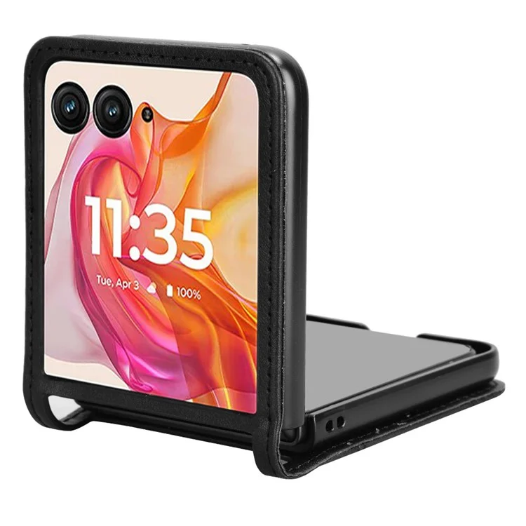 Für Motorola Razr 50 Ultra 5G / Razr+ 2024 5G Hülle Kartenfach Retro Leder+PC Handyhülle - Schwarz