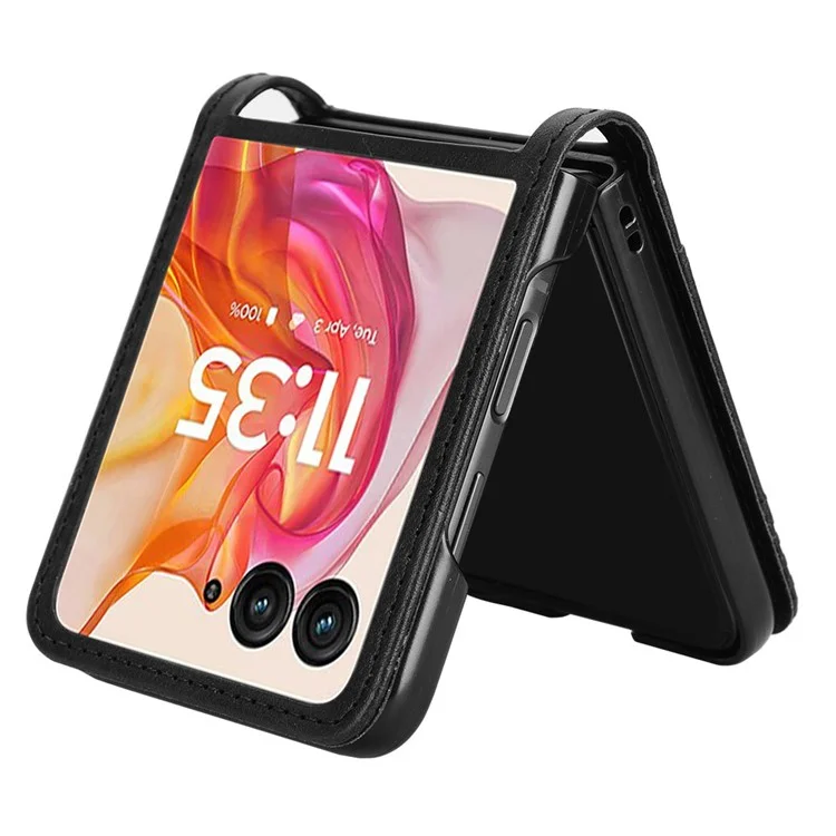 Für Motorola Razr 50 Ultra 5G / Razr+ 2024 5G Hülle Kartenfach Retro Leder+PC Handyhülle - Schwarz