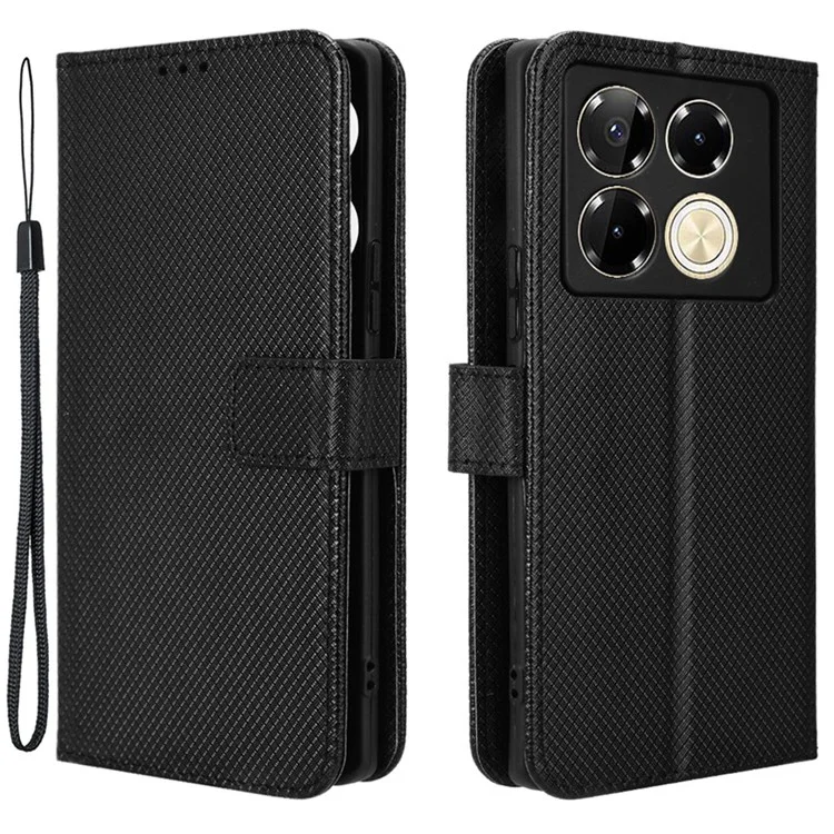 For Infinix Note 40 5G / X6852 Phone Stand Case Diamond Texture PU Leather Cover Wallet - Black
