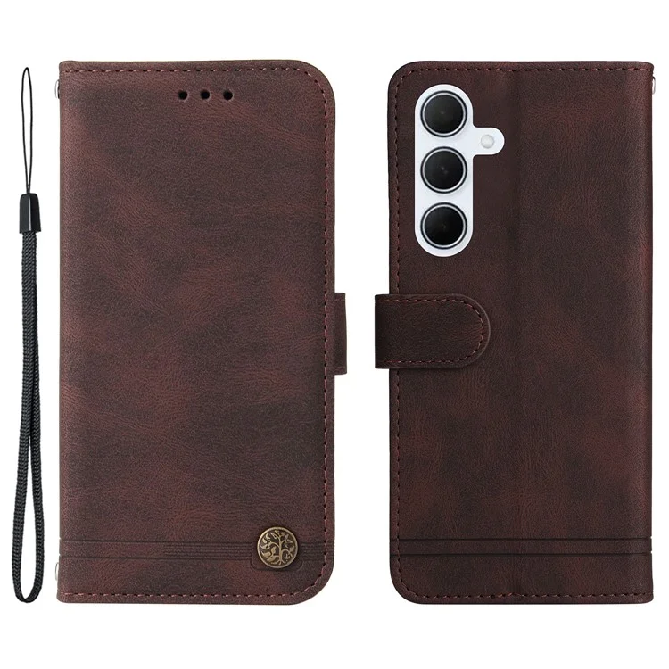 Para el caso del Samsung Galaxy M35 5G Funda de piel sintética Funda de teléfono Cartera Soporte Vista - Marrón