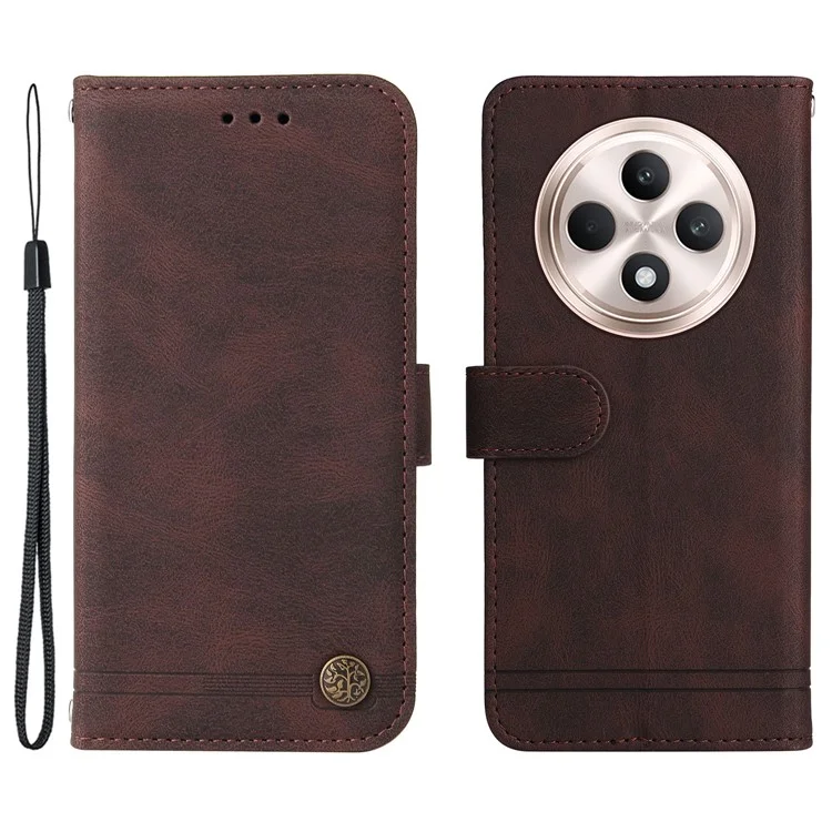 Pour Oppo Reno12 F 5G, étui motif arbre, cuir PU matériel, étui portefeuille pour téléphone - Marron