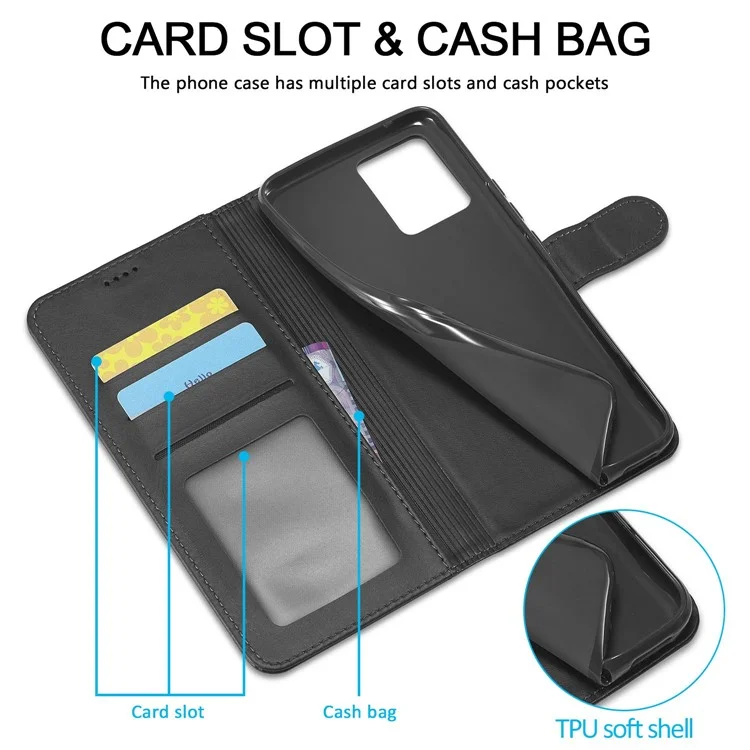 Lc. Imeeke Para Oppo Reno8 Pro 5G (versión Global) Case de Billetera Completamente Envuelta PU Cuero Cierre Magnético Folio Folio Phone Cover - Negro