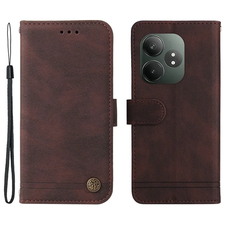 Para Realme GT 6 5G / GT Neo6 SE 5G Case Wallet Stand View Capa de Telefone de Couro PU - Marrom