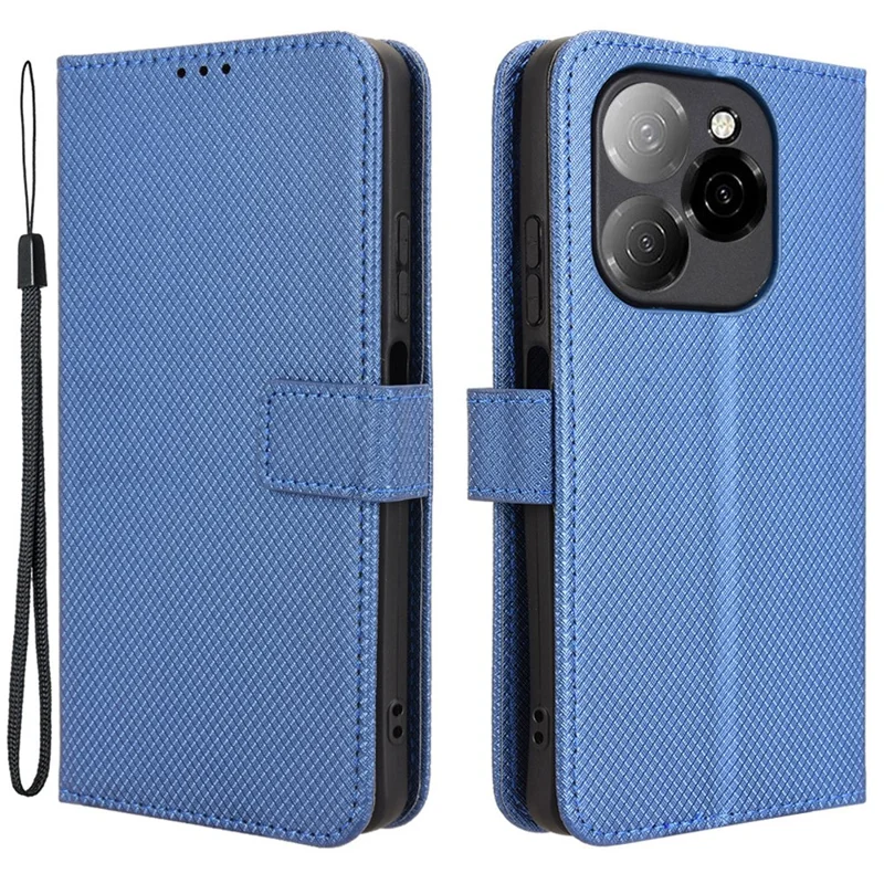 For TECNO Spark 20 Pro 5G / KJ8 Phone Stand Case Diamond Texture PU Leather Cover Wallet - Blue