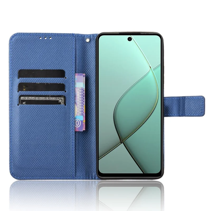 For TECNO Spark 20 Pro 5G / KJ8 Phone Stand Case Diamond Texture PU Leather Cover Wallet - Blue