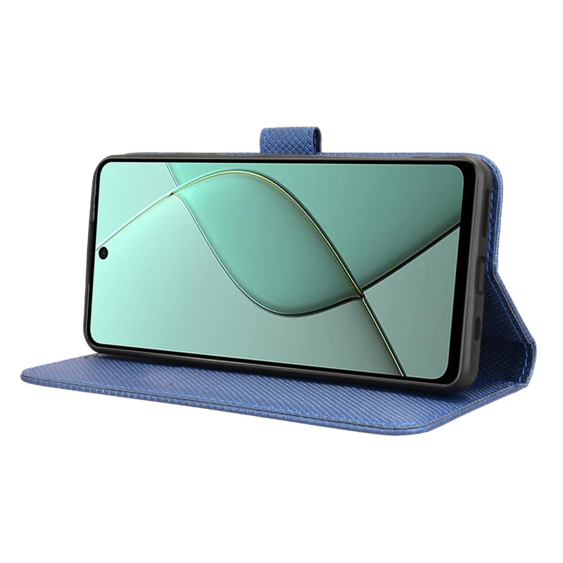 For TECNO Spark 20 Pro 5G / KJ8 Phone Stand Case Diamond Texture PU Leather Cover Wallet - Blue