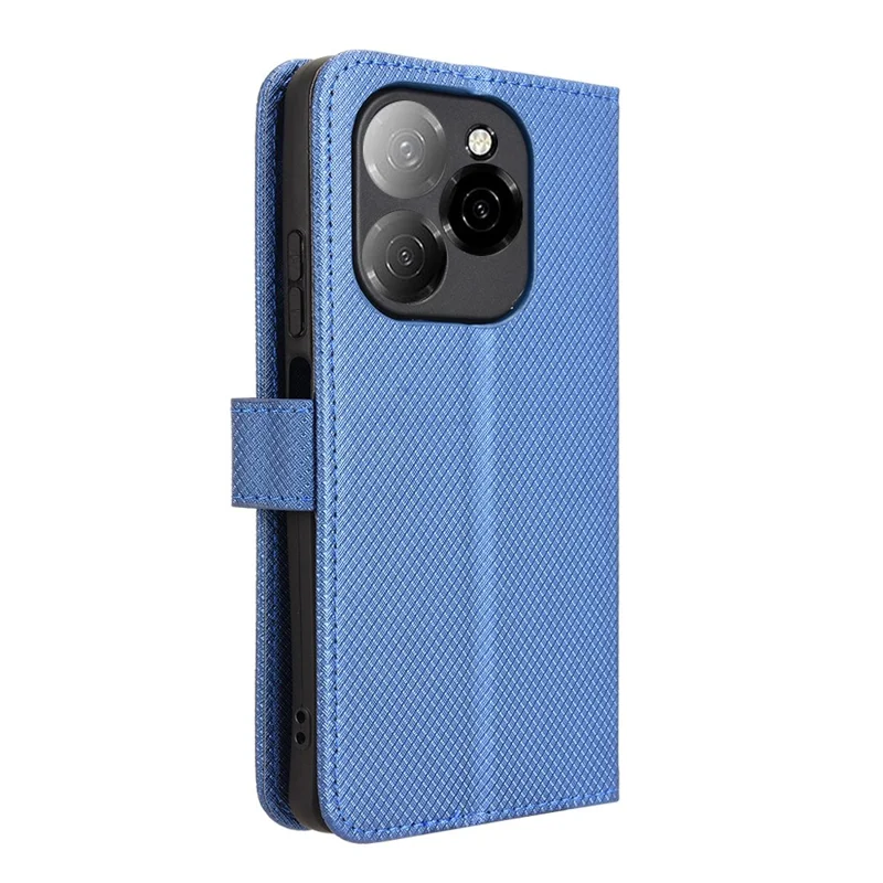 For TECNO Spark 20 Pro 5G / KJ8 Phone Stand Case Diamond Texture PU Leather Cover Wallet - Blue