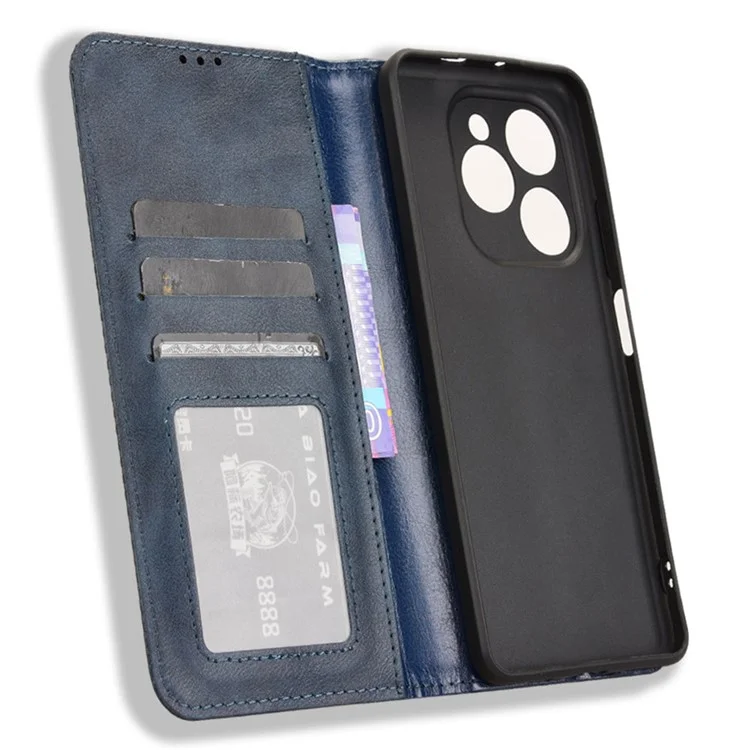 For TECNO Spark 20 Pro 5G KJ8 Case Retro Texture Leather Wallet Phone Cover - Blue