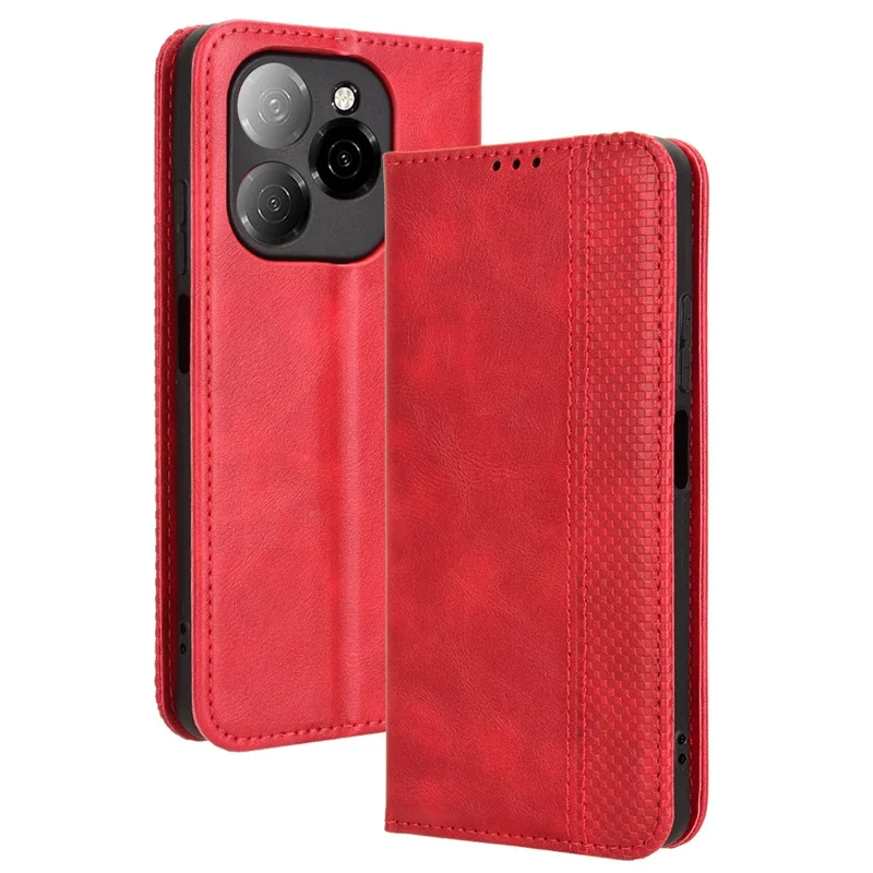 For TECNO Spark 20 Pro 5G KJ8 Case Retro Texture Leather Wallet Phone Cover - Red