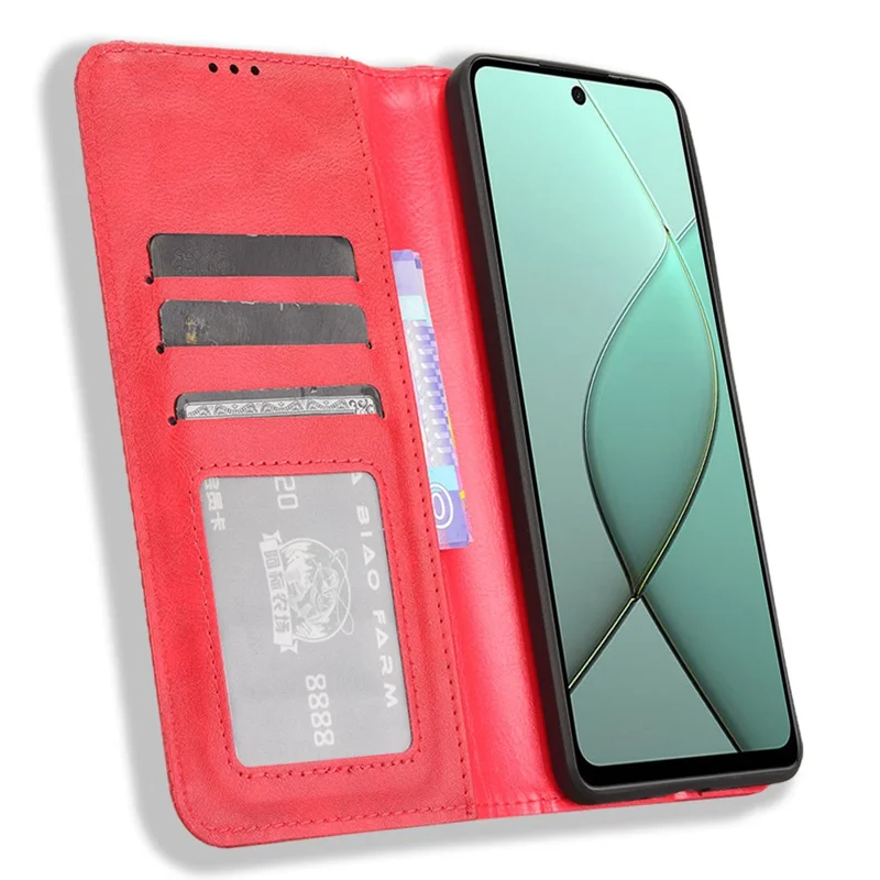 For TECNO Spark 20 Pro 5G KJ8 Case Retro Texture Leather Wallet Phone Cover - Red