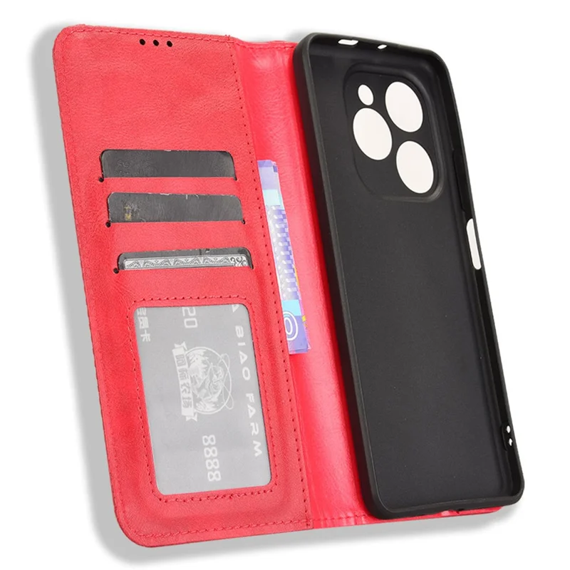 For TECNO Spark 20 Pro 5G KJ8 Case Retro Texture Leather Wallet Phone Cover - Red