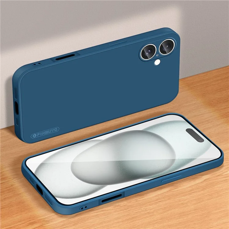 PINWUYO JK Touching Series Für iPhone 16 Case Fiber Flocking Liner Soft TPU Telefonhülle - Navy Blau