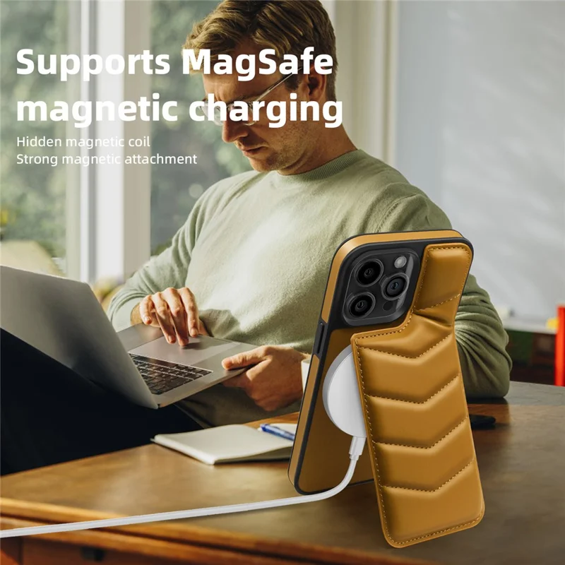 For iPhone 14 Pro Max Case Compatible with MagSafe RFID Blocking Card Slot Leather Back Cover - Brown