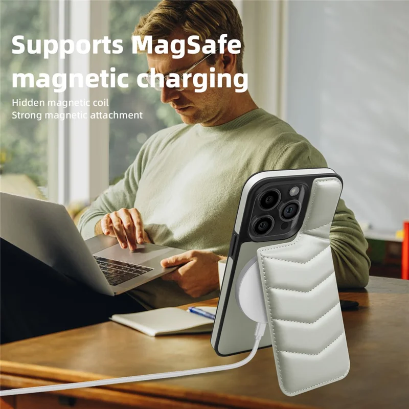 Para iPhone 14 Pro Case Compatível com MagSafe RFID Bloqueando Slot para Cartão Capa de Couro Traseira - Cinza