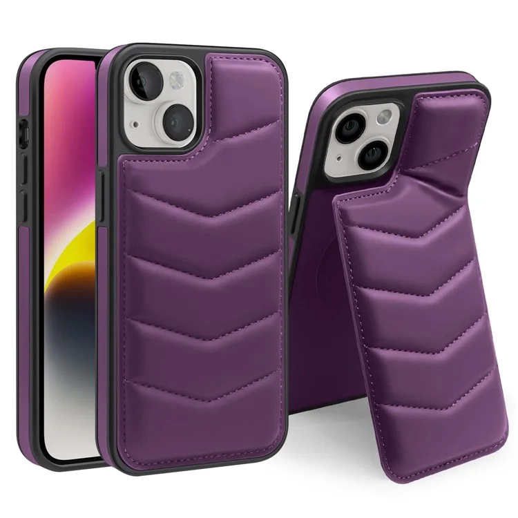 For iPhone 14 Plus Case Compatible with MagSafe RFID Blocking Card Slot Leather Back Cover - Purple
